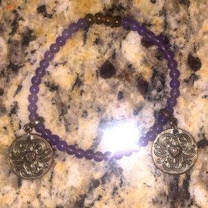 Purple Bronze Beaded Engraved Hearts Charm Bracelet Fairycore Cottagecore Celtic